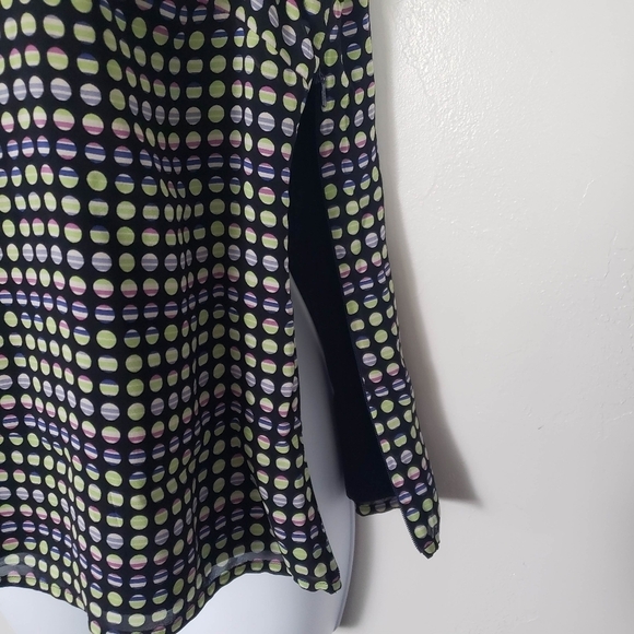 St. John Women's Small Black Sleeveless Blouse Colorful Circles Print Zip Side - Picture 6 of 8